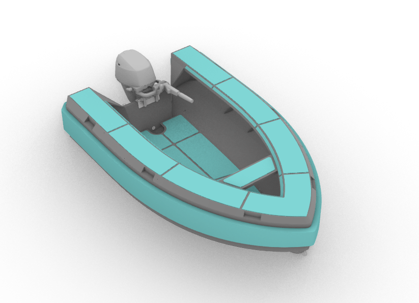 Tuff 280 aluminum tender — isometric bow view